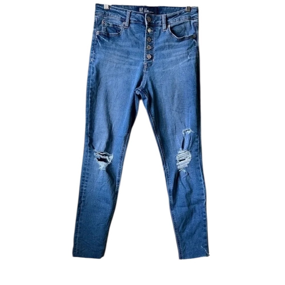 Gap Women’s Medium Wash button fly high rise legging skinny jeans 29‎ Reg